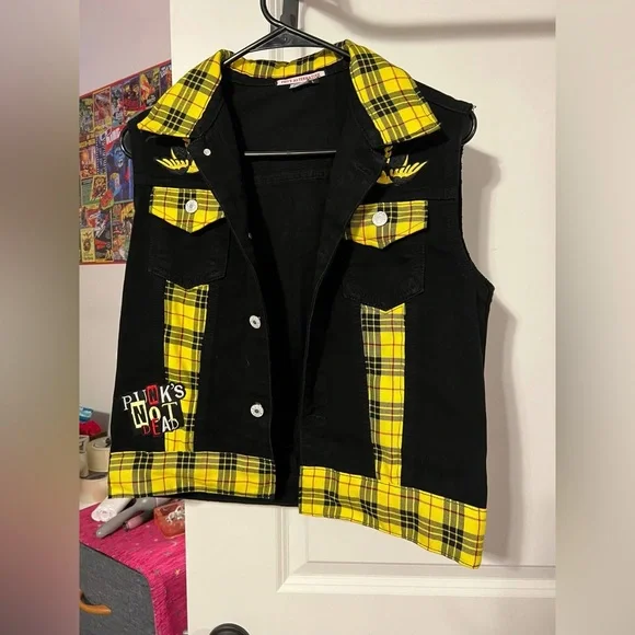 Rockabilly black and Yellow Plaid Vest - Picture 1 of 2